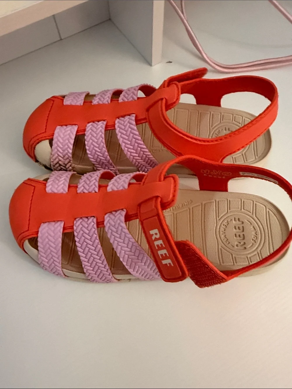 Reef Kids Coral and Pink Braided Strap Sandals